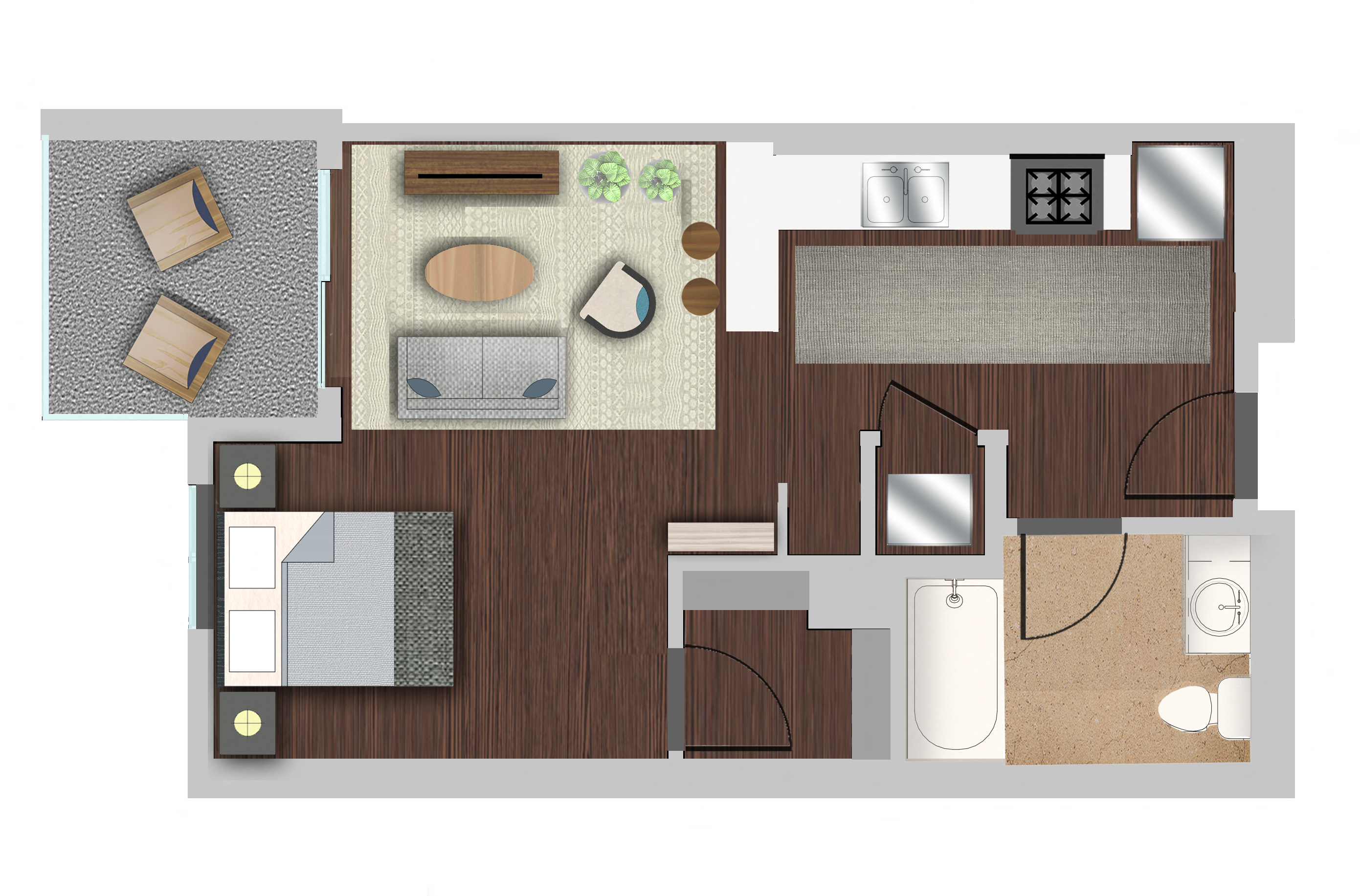 Floor plan for studio, 1 bath, 517 sqft